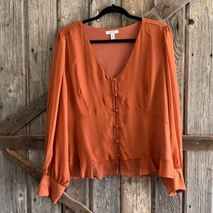 Nine West Terracotta V-Neck Blouse